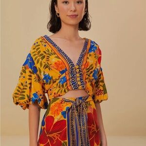 FARM Rio Yellow Floral Yard Lenzing Crop Top